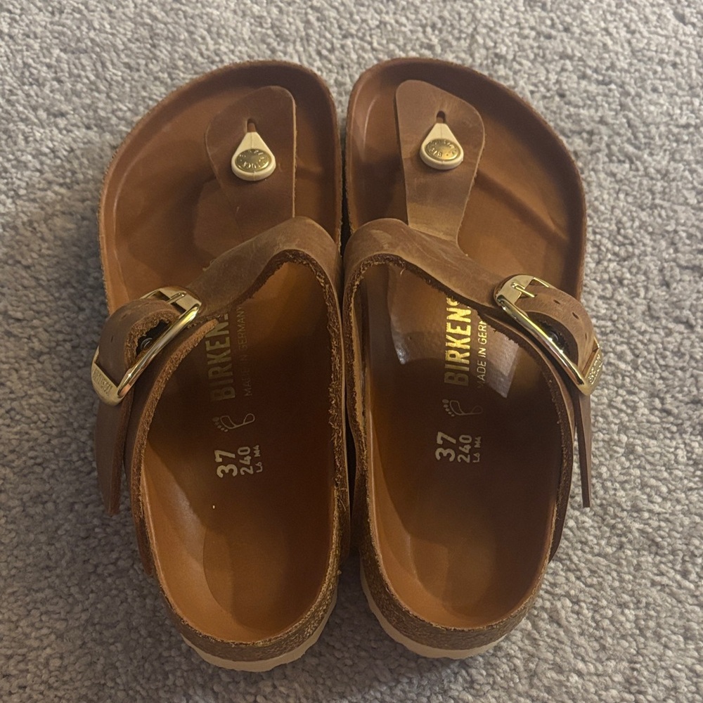 Birkenstock Tan Sandals with Gold Buckle